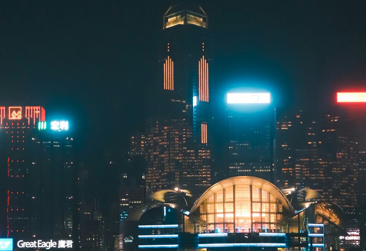 Hong Kong skyline illuminated at night